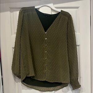 Olive Green Button-Up Blouse